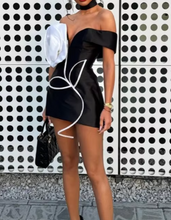 Load image into Gallery viewer, Women Celebrity Sexy Off Shoulder White Flower Black Mini Bodycon Bandage Dress 2024 Elegant Evening Club Party Dress