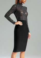 Load image into Gallery viewer, Newest Women Celebrity Sexy Turtleneck Rhinestone Black Midi Bodycon Bandage Dress 2024 Elegant Evening Club Party Dress