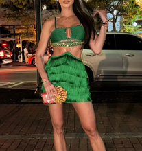 Load image into Gallery viewer, Green Tassel Cut Out Mini Bodycon Bandage Dress 2024 Elegant Evening Club Party Outfit