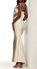 Load image into Gallery viewer, Women Celebrity Sexy Beading Cut Out Diamonds Beige Long Maxi Bandage Dress 2024 Elegant Evening Club Party Dress