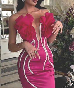 Backless Beading Faux Diamonds Pink Maxi Long Bandage Dress