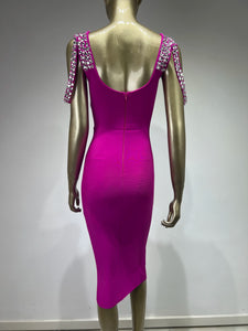 Luxury Women Celebrity Sexy Backless Beading Rhinestone Midi Bodycon Bandage Dress 2024 Elegant Evening Club Party Dress