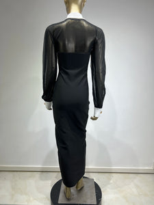 Sexy Long Sleeve Mesh Black Split Long Dress