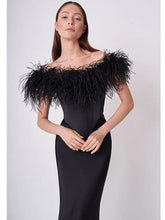 Load image into Gallery viewer, Off Shoulder Feather Black Elegant Evening Club Party Outfits