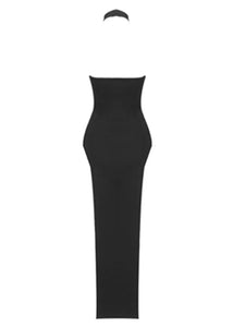 Backless Halter Black Maxi Long Bodycon Bandage Dress