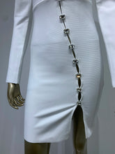 Cargar imagen en el visor de la galería, Women Winter Sexy Long Sleeve O Neck Crystal Diamonds White Mini Dress