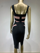 Cargar imagen en el visor de la galería, V Neck Mesh Black Bodycon Midi Bandage Dress