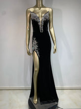 Load image into Gallery viewer, Sexy Strapless Backless Beading Diamonds Black Maxi Long Women Celebrity Dress 2024 Elegant Party Evening Stage Vestido