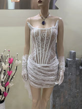 Load image into Gallery viewer, White Strapless Lace Mini With Gloves Dress