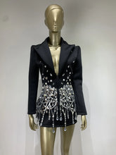 Load image into Gallery viewer, Long Sleeve Pearl Sequins Blazer Black Mini Gowns Dress