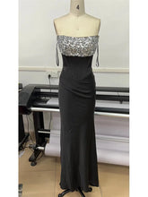 Cargar imagen en el visor de la galería, Luxury Sexy Strapless Backless Sequins Beading Mermaid Black Dress