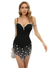 Load image into Gallery viewer, Off Shoulder Crystal Sparkly Black Bodycon Bandage Dress