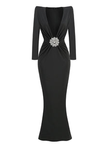 Black Maxi Long Rhinestone Diamonds Gowns Dress 2024 Elegant