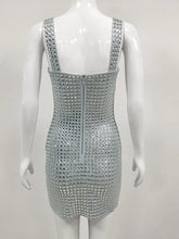 Load image into Gallery viewer, Sexy Tank Backless Diamonds Gray Mini Dress