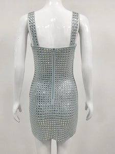 Sexy Tank Backless Diamonds Gray Mini Dress