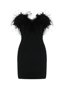 Strapless Backless Feather Black Evening Club Party Dress