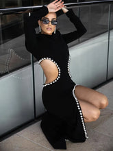 Load image into Gallery viewer, BLACK O Neck Hollow Out Elegant Dress