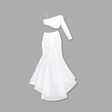 Load image into Gallery viewer, Women Celebrity Sexy Single Sleeve Ruched White Pearl Maxi Long Skirt Bandage Set 2024 Elegant Evening Club Party Outfits