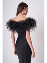 Load image into Gallery viewer, Off Shoulder Feather Black Elegant Evening Club Party Outfits