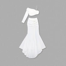 Load image into Gallery viewer, Women Celebrity Sexy Single Sleeve Ruched White Pearl Maxi Long Skirt Bandage Set 2024 Elegant Evening Club Party Outfits