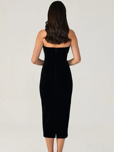 Luxury Sexy Strapless Backless Diamonds Black Midi Bodycon Bandage Dress 2024 Elegant Evening Club Party Outfit