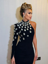 Load image into Gallery viewer, Black Sexy Single Sleeve Rhinestone Black Maxi Long Dress Elegant Evening