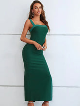 Cargar imagen en el visor de la galería, New Women Summer Fashion Sexy Square Collar Green Diamonds Mid-Calf Bodycon Bandage Dress 2023 Elegant Evening Club Party Dress