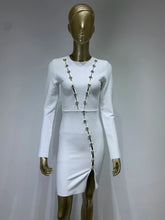 Cargar imagen en el visor de la galería, Women Winter Sexy Long Sleeve O Neck Crystal Diamonds White Mini Dress