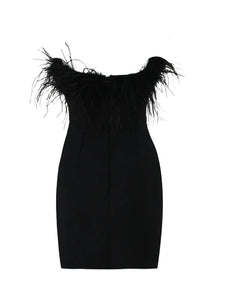 Strapless Backless Feather Black Evening Club Party Dress