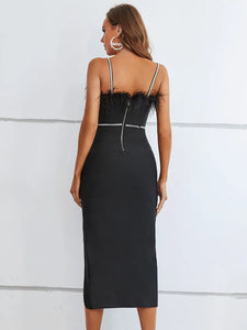 Backless Feather Diamonds Dress