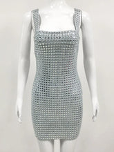 Cargar imagen en el visor de la galería, Sexy Tank Backless Diamonds Gray Mini Dress