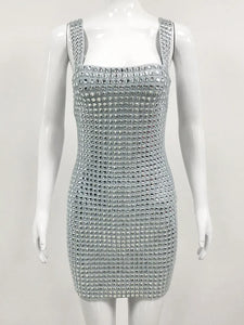 Sexy Tank Backless Diamonds Gray Mini Dress