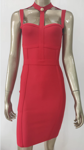 Red Cocktail Dress with neck button