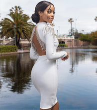 Load image into Gallery viewer, White Winter Sexy Long Sleeve Backless Crystals Dress