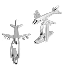 Cargar imagen en el visor de la galería, Gemelos de plata con diseño de aviones para hombre.