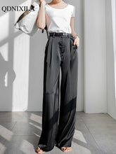 Load image into Gallery viewer, Faux Silk pants for Women Loose Classic Black Straight High Waist Casual