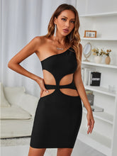 Cargar imagen en el visor de la galería, Minivestido ajustado sexi de verano para mujer, vestido ceñido al cuerpo con un hombro al descubierto, verde y negro, elegante vestido de fiesta de noche para Club 2022