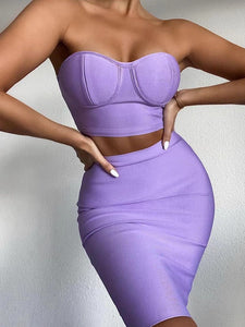 Purple Sexy Strapless Backless Set