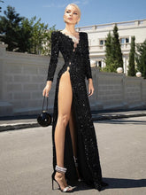 Load image into Gallery viewer, Black Luxury Diamonds Long Dress