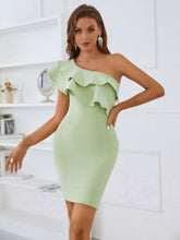 Cargar imagen en el visor de la galería, Nueva llegada mujeres verano estilo sexy un hombro volantes verde menta mini bodycon vendaje vestido