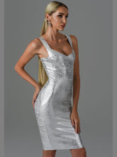 Load image into Gallery viewer, Silver Bodycon Bandage Dress