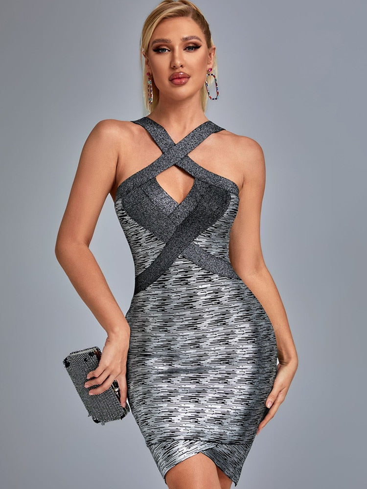 Black Gold Sexy Key Hole Bodycon Bandage Dress