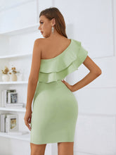 Cargar imagen en el visor de la galería, Nueva llegada mujeres verano estilo sexy un hombro volantes verde menta mini bodycon vendaje vestido