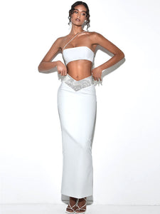 White One Shoulder Crystal Diamonds Dress