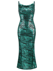 Vestido de sirena largo verde sin espalda sin mangas sin espalda