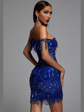 Load image into Gallery viewer, BLUE Sexy Off Shoulder Sequins Mini Dress