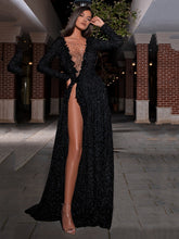 Load image into Gallery viewer, Black Luxury Diamonds Long Dress