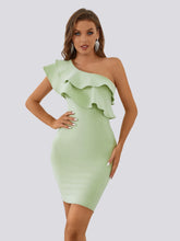 Cargar imagen en el visor de la galería, Nueva llegada mujeres verano estilo sexy un hombro volantes verde menta mini bodycon vendaje vestido