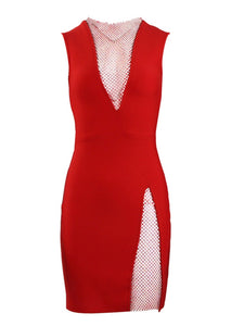 Women Summer Sexy Sleeveless Crystal RED Bodycon Bandage