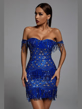 Load image into Gallery viewer, BLUE Sexy Off Shoulder Sequins Mini Dress